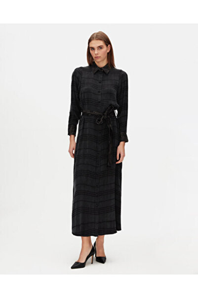 MISS DALIDA Beli Bağlamalı Jakarlı Cupro Siyah Ceket