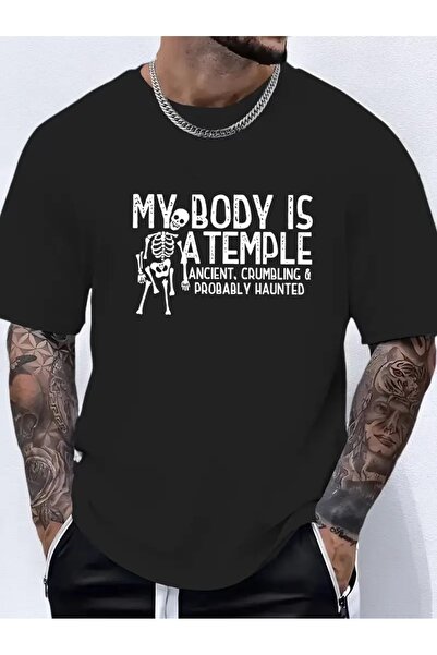 4desire.ro Tricou barbati MY BODY IS A TEMPLE Ink, Classic Regular Fit, Bumbac 100%, Vegan Approved