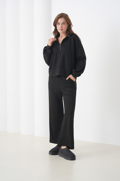 MAMAYAGA Women's Oversized Zippered Hooded Sweatshirt Wide Leg Sporty Stylish Tracksuit Set Suitable for Hijab