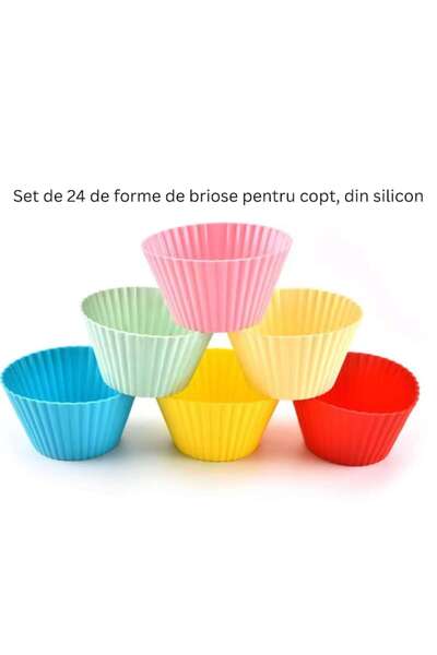 iTin Set of 24 Reusable Silicone Muffin Pans, Multicolor, 6.5 cm, Food Grade