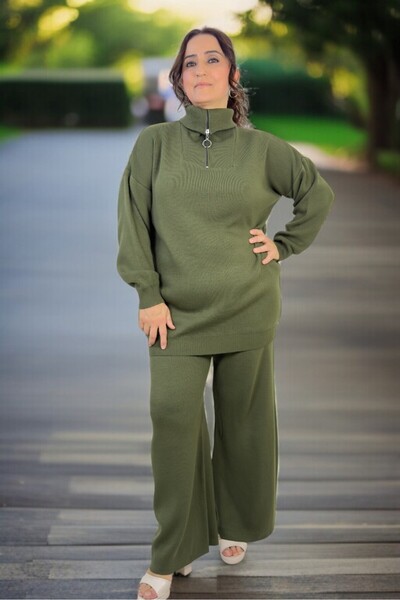 yagmurberen Front Half Zippered 100% Acrylic Fabric Large Size Bottom Top Set