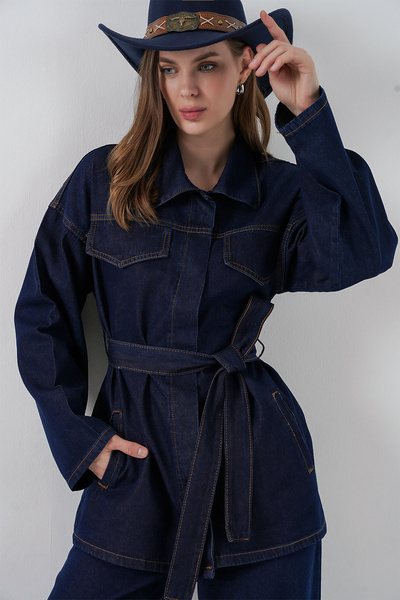 Bigdart Jachetă pentru femei Pantaloni Blugi Set dublu 30059 - Bleumarin