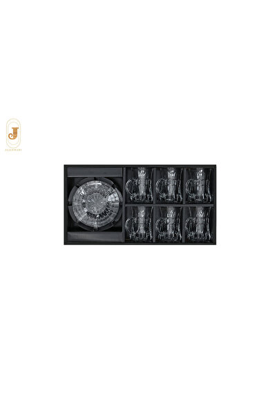 aljahwari طقم شاي غزاز كريستال 6 بيالات 6 صحون فاخر