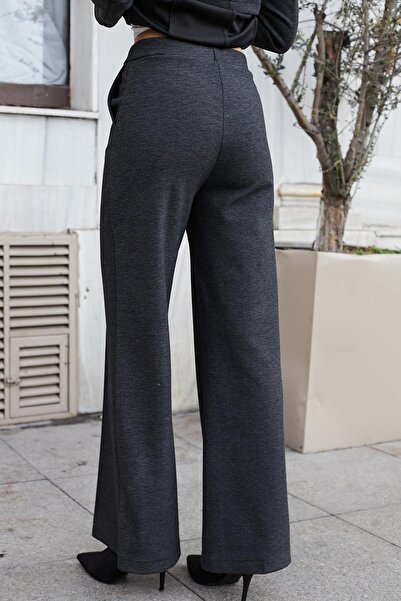 Jument Women's Thick Stretchy Fabric Side Pockets Wide Leg High Waist Relaxed Fit Palazzo Pants -Anthracite