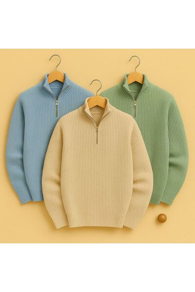 pepule 3 قطع من البلوزات المحبوكة الفاخرة ذات السحاب النصفي