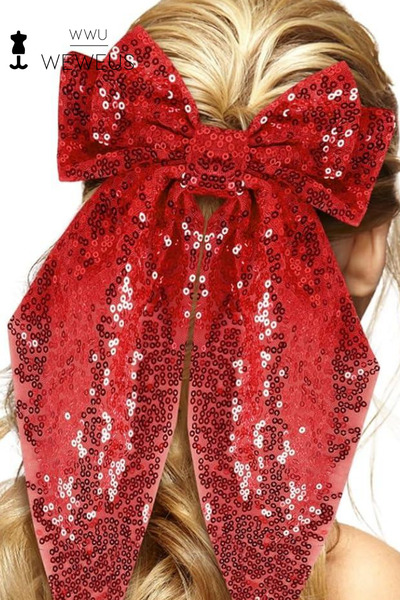 Weweus Women's Red Sequin Bow Buckle