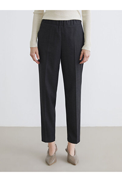 LC Waikiki Antrasit Beli Lastikli Ekose Kadın Pantolon