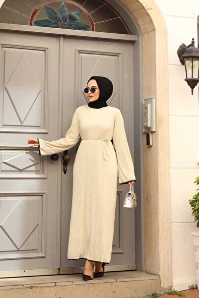 ROTA LİFE 302 KOD PİLİSELİ ELBİSE KREM