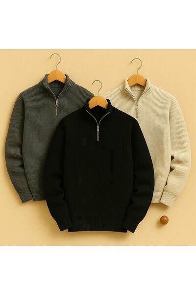 pepule 3 قطع من البلوزات المحبوكة الفاخرة ذات السحاب النصفي