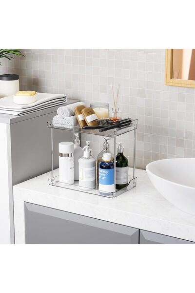 Slasa 2 Tier Acrylic Bathroom Counter Organizer 16.8x28.2x25.1 cm Storage Rack
