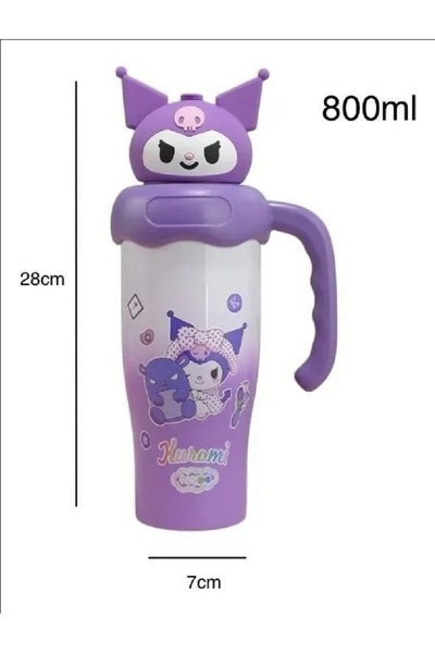 Generic Kuromi Disney Sanrio 800ml Water Bottle Cup with Lid, Straw and Side Handle