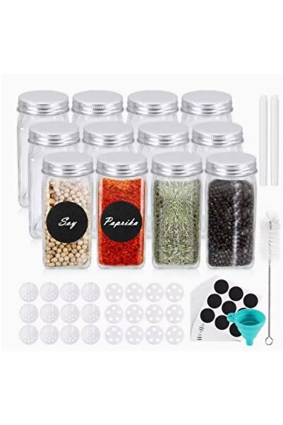 COOYA 12 Glass Spice Jars with Labels Square Empty Spice Containers Airtight Lids and Funnel Included