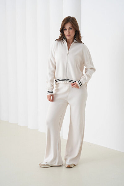 Park Karon Women's Black Polo Neck Zipper Sweater Pants Knitwear Top-Bottom Set 12343