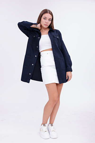 Eseclass Women's Navy Blue Oversize Shirt Jacket