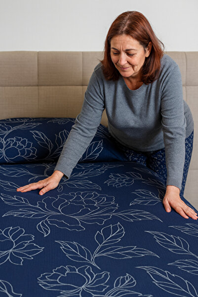 Elyaf Sepeti Lacivert Yatak Pedi & Şiltesi Fermuarlı Kılıf Yatak Kılıfı