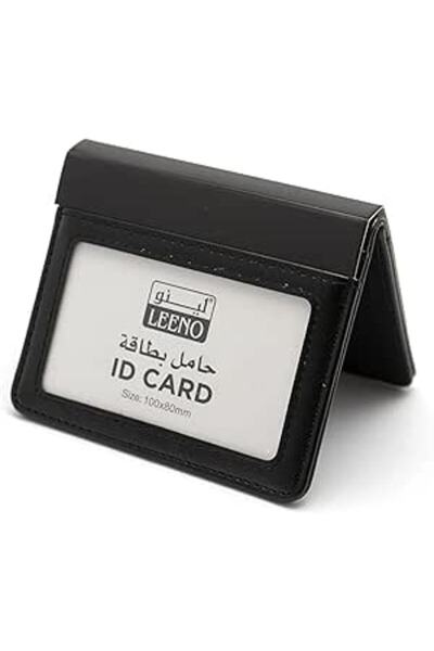 LEENO بطاقة هوية جلدية، 100×80 مم، أسود، أفقي
