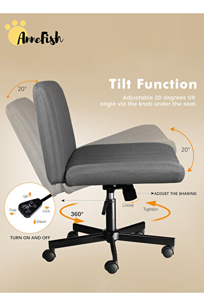 AnneFish Criss Cross Chair with Wheels Fabric Padded Armless Cross Legged Office Desk Chair Computer Task