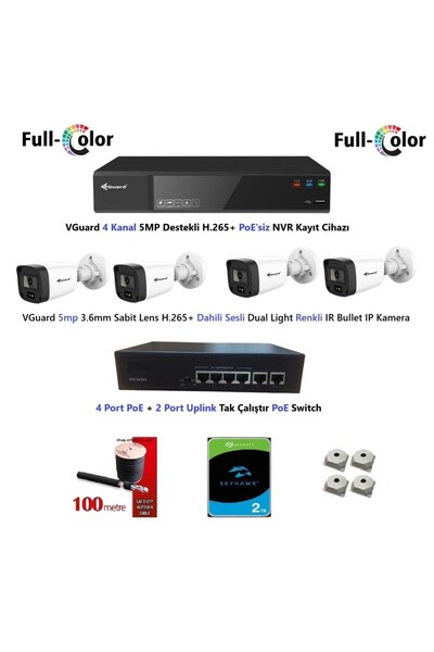 VGUARD Nif Bilişim 5mp Dahili Sesli Ve Gece Renkli 4 Kameralı Tak Çalıştır Ha...