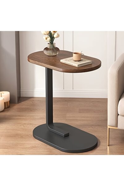 Cozara Compact C-Shaped Side Table-Space-Saving End Table with Sturdy Metal Frame, Brown