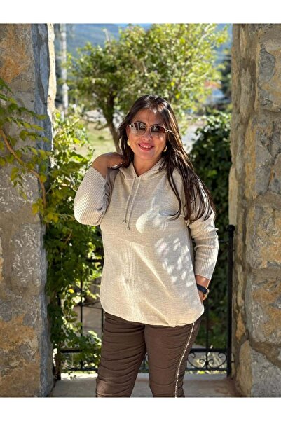 Punta Otantik MT3096 Κρέμα πλεκτών ενδυμάτων με με κουκούλα τσέπες