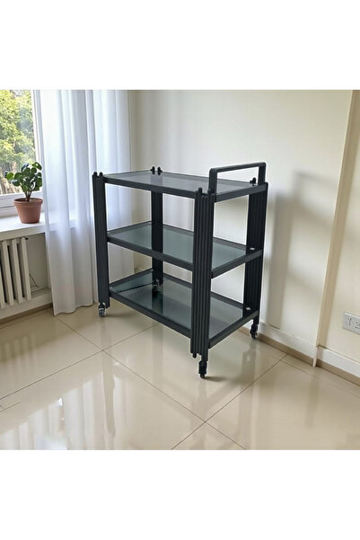 DEC45 3-tier black glass serving cart