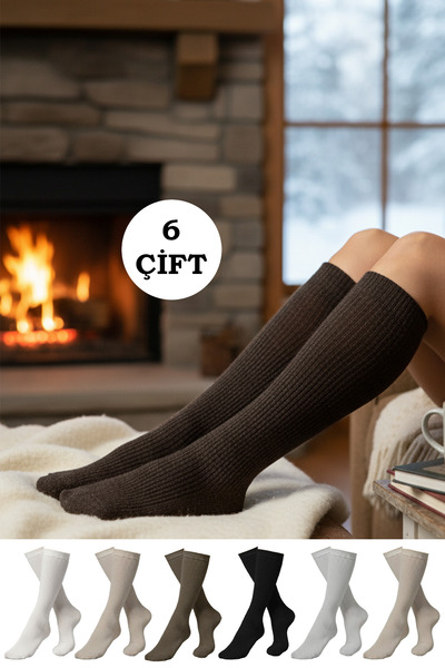 BENİSA ÇORAP Women's Wool Knee High Multicolor Socks 6 Pack