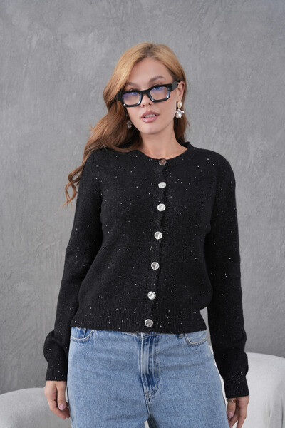 Park Karon Cardigan de tricotat cu textura moale, negru, cu guler rotund nasturi, pentru femei