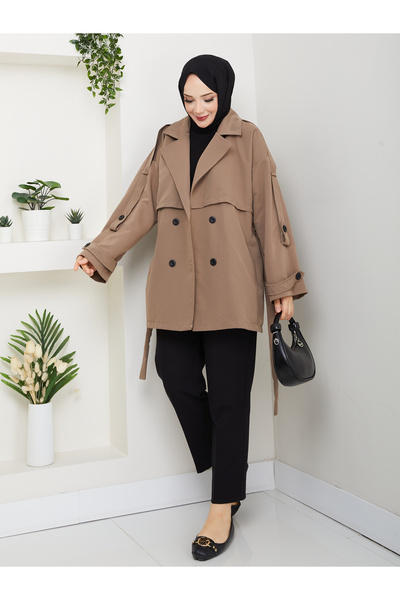 RACE FASHİON Button Detailed Belted Oversized Trench Coat Rc853107