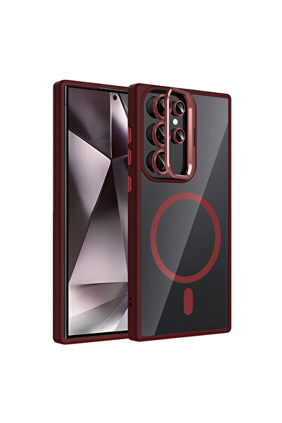 ceppark غطاء حماية جوكو لهاتف سامسونج جالاكسي إس 24 ألترا مع عدسة ريميم وحامل ماجسيف - لون بورجوندي