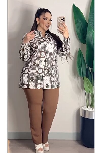 BONİTA FASHİON طقم مكون من قميص ذو نمط هندسي كبير الحجم وبنطلون عالي الخصر