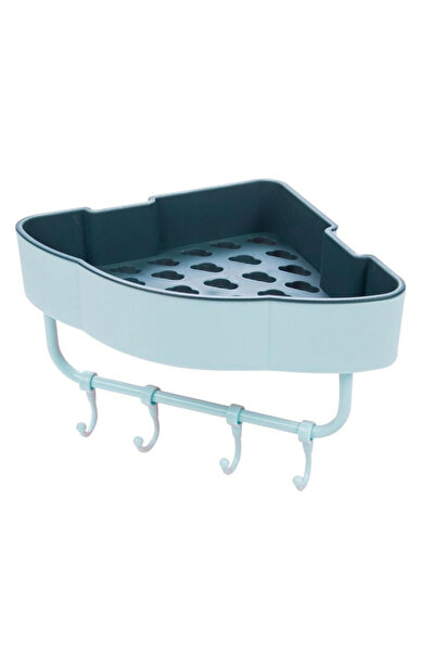 MANDU Etajera de colt pentru baie bucatarie cu ventuze sau lipici albastru