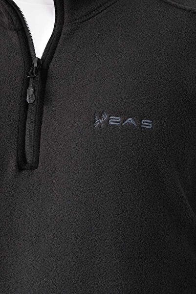 2AS Cedric Erkek Yarım Fermuarlı İnce Polar Sweatshirt Siyah