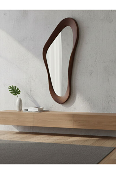 BEC26 Wooden wall mirror with an irregular, streamlined design