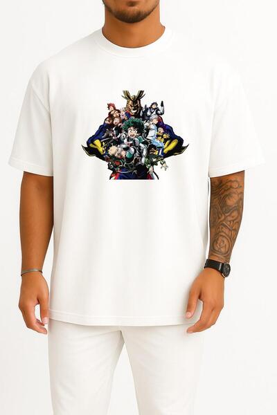 Bahriyeli Collection oversized My Hero Academia Anime Unisex T-Shirt με σχέδι...