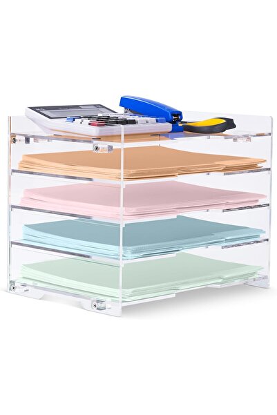 Slasa Clear Acrylic File Paper Organizer 24.1x32x26.9 cm Letter Tray for Desk Office