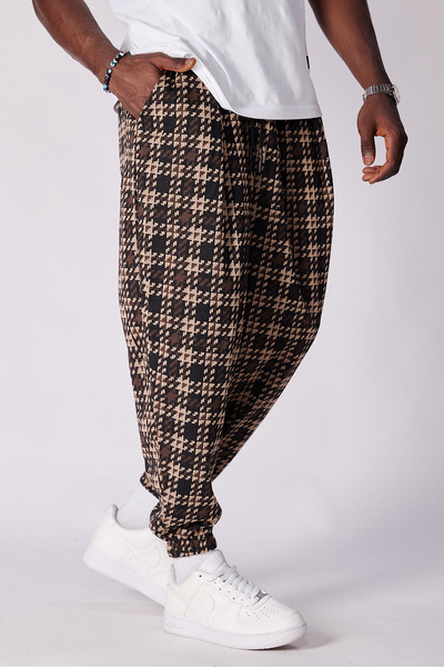 Superbluemexico Unisex Jacquard Patterned Pleated Baggy Trousers