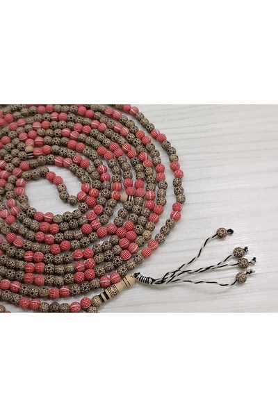 Bayraktar 500 مسبحة فاخرة بلون بني أحمر منقوشة