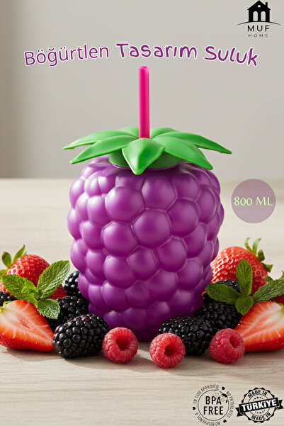 MUF HOME Böğürtlen Tasarım Pipetli Suluk Eğlenceli Böğürtlen Görünümlü Suluk ...