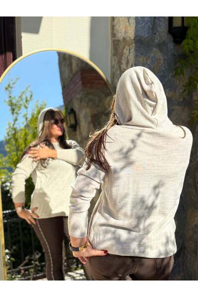 Punta Otantik MT3096 Κρέμα πλεκτών ενδυμάτων με με κουκούλα τσέπες