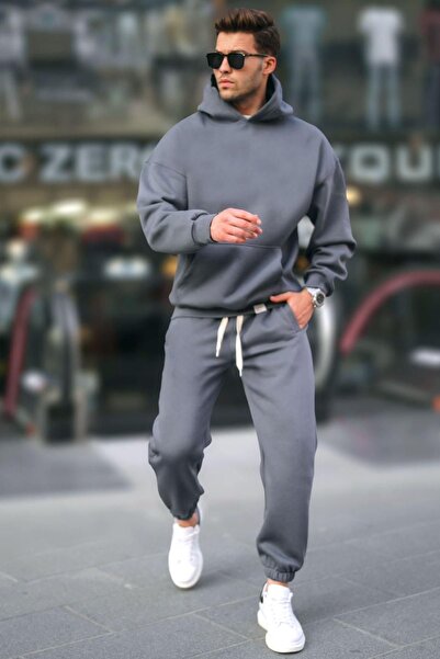 YAKAMEL Hanorac pentru bărbați, cu glugă, din bumbac rafinat, cu 3 fire, cu t...