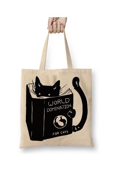 Toyaso Γάτα που διαβάζει βιβλία Γάτες Λευκή υφασμάτινη τσάντα με μακρύ χερούλ...