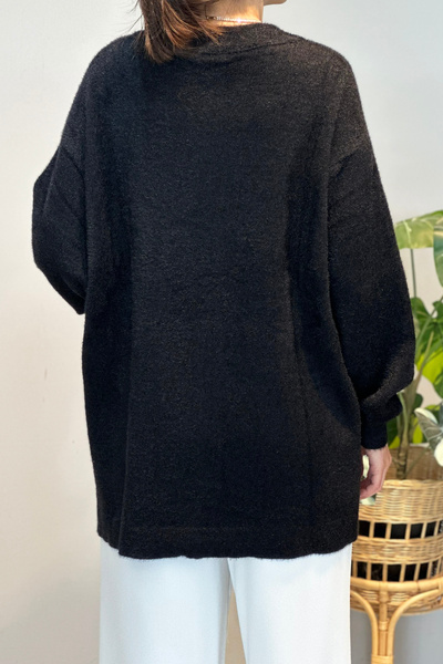 Lale Butik Gold Button Detail Cardigan 25008 Black