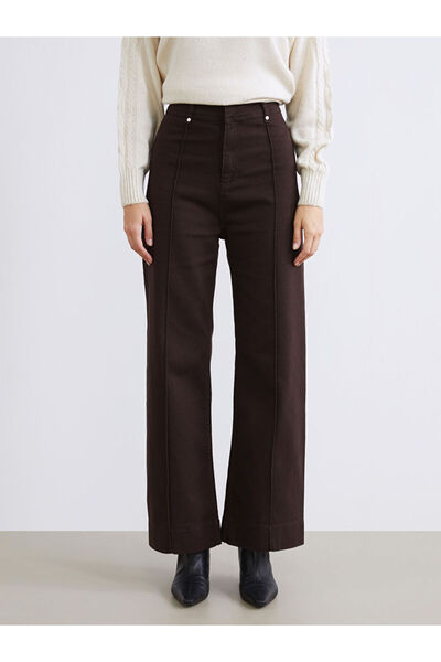 LC Waikiki Brown Slim Fit Wide Leg Women's Trousers