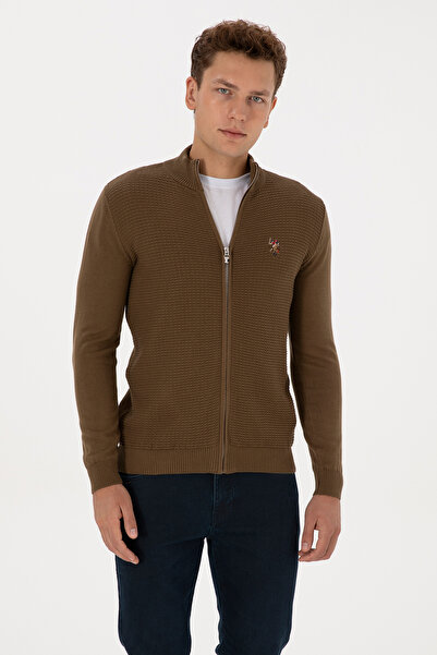 U.S. Polo Assn. Men's Cardigan in Khaki with Full Zipper