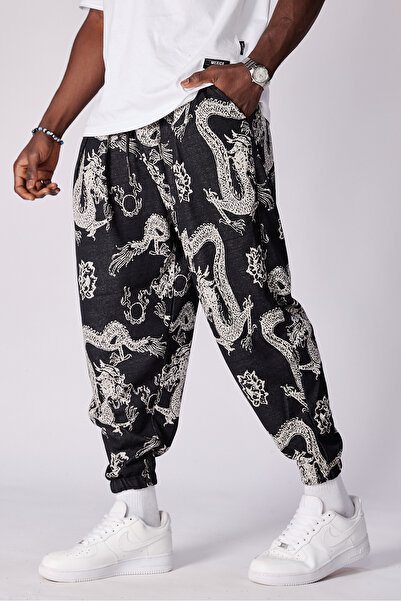 Superbluemexico Unisex Jacquard Patterned Pleated Baggy Trousers