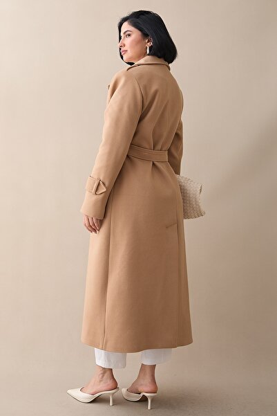 InStyle Palton Camel Kaşe cu o singură buzunară și curea