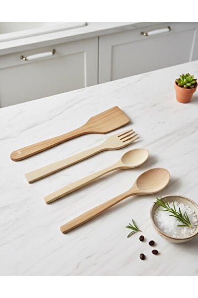 KAYEGG Handmade Natural Set of 4 Wooden Spoons Made from Hornbeam Wood, 1 Eac...