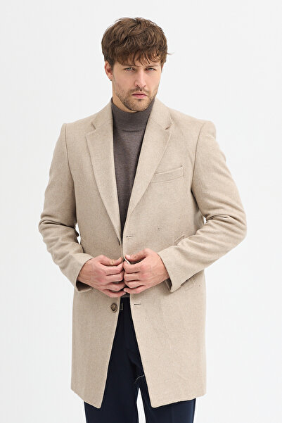 Frappoli Ανδρικό μπουφάν Pagano με μπεζ γιακά εφαρμοστό Κασετένιο παλτό