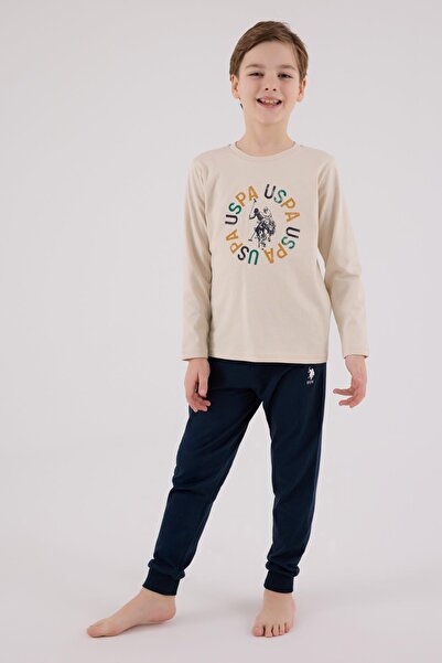 U.S. Polo Assn. Boys' Single Layer Pajama Set, Long Sleeve Pajama Set, 100% Cotton