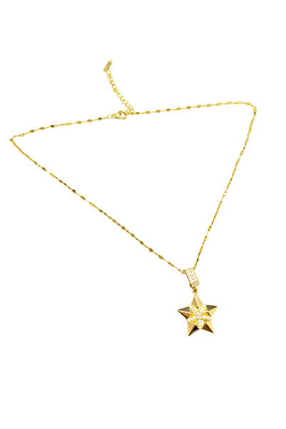 FM Gold Color Shiny and Stylish Stone 316L Steel Vip Model Star Women's Neckl...